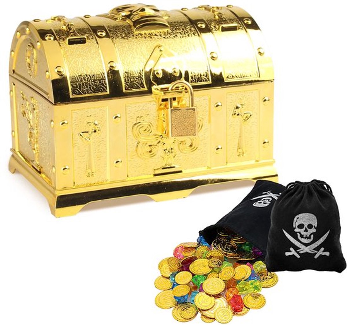 Piraten Schatkist Caribe Schatkist Kinderverjaardag Schatkist Kinderverjaardag Piraten Schatkist Kleine Schatkist met Slotdeksel en Piraten Gouden Munten voor Opslag en