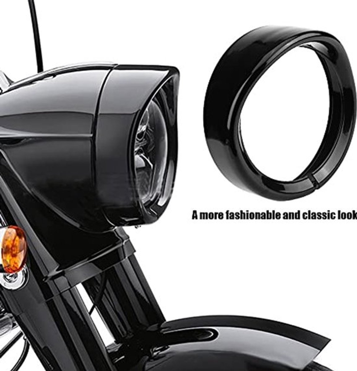 Motorcycle Chrome Light Ring, 7" Ring, 7" Motorcycle Silver Headlight Matras Cover voor FLD Trike Road King, Zwart