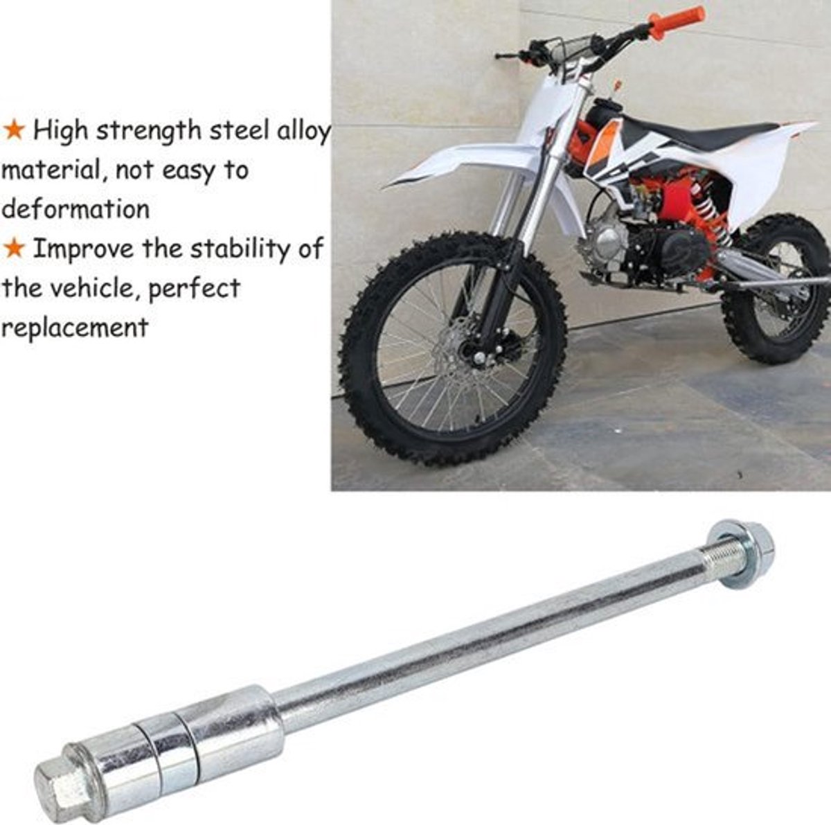 12mm 230mm Voor- en Achteras met Uitstekende Afwerking voor Gemakkelijk Schoonmaken - Glanzende Motoraccessoire