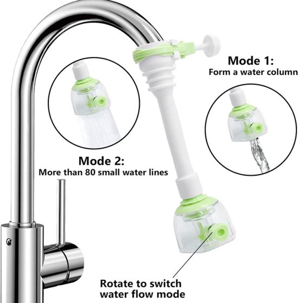 Verstelbare kraanverlenger met waterbesparend filter - Groen