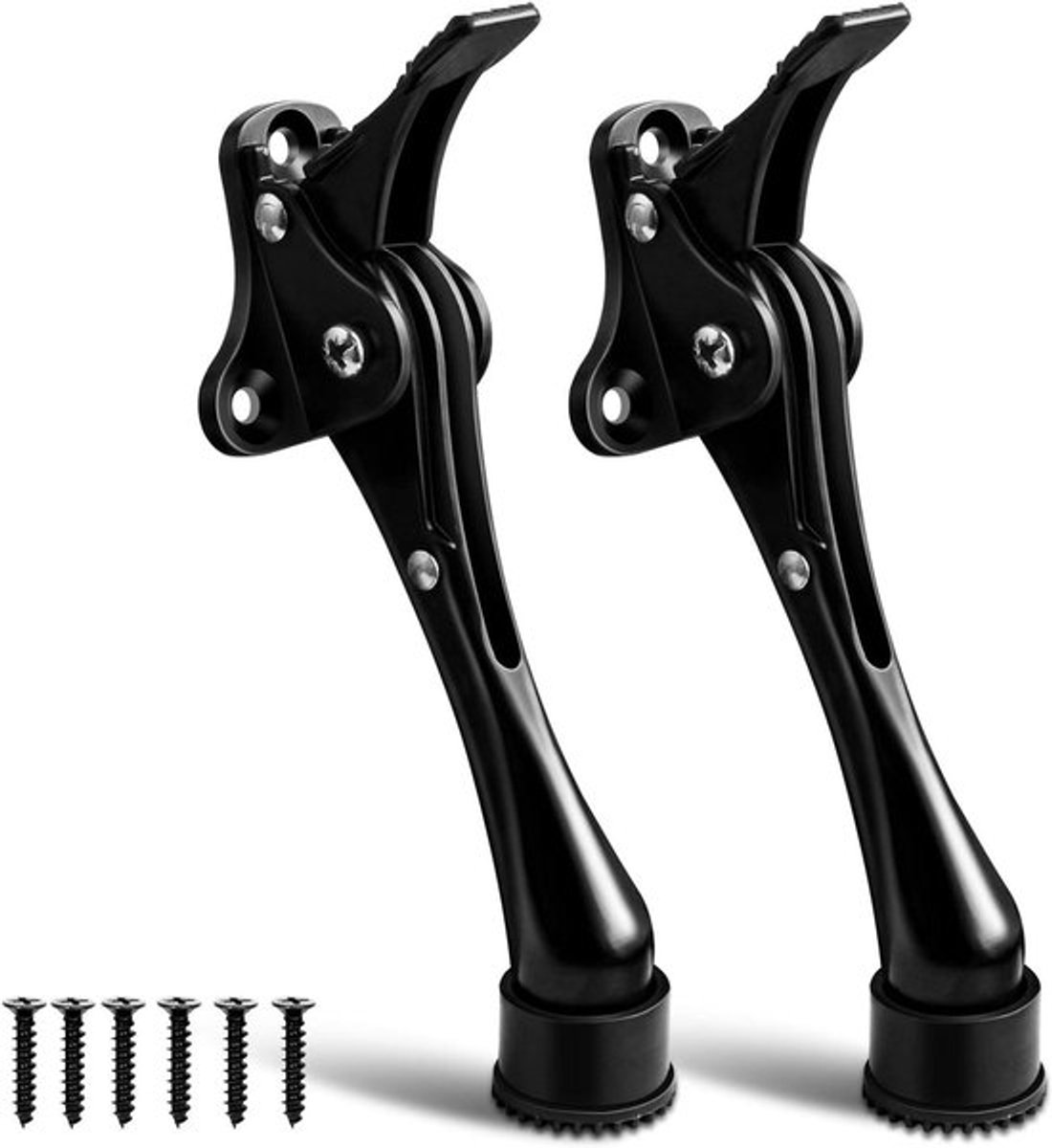 2 stuks - Deurstoppers - Kickdown-deurstoppers - zware deurstopper voor de onderkant van de deur - antisliprubber - neerklapbare deurstopper - zwart - 180 mm
