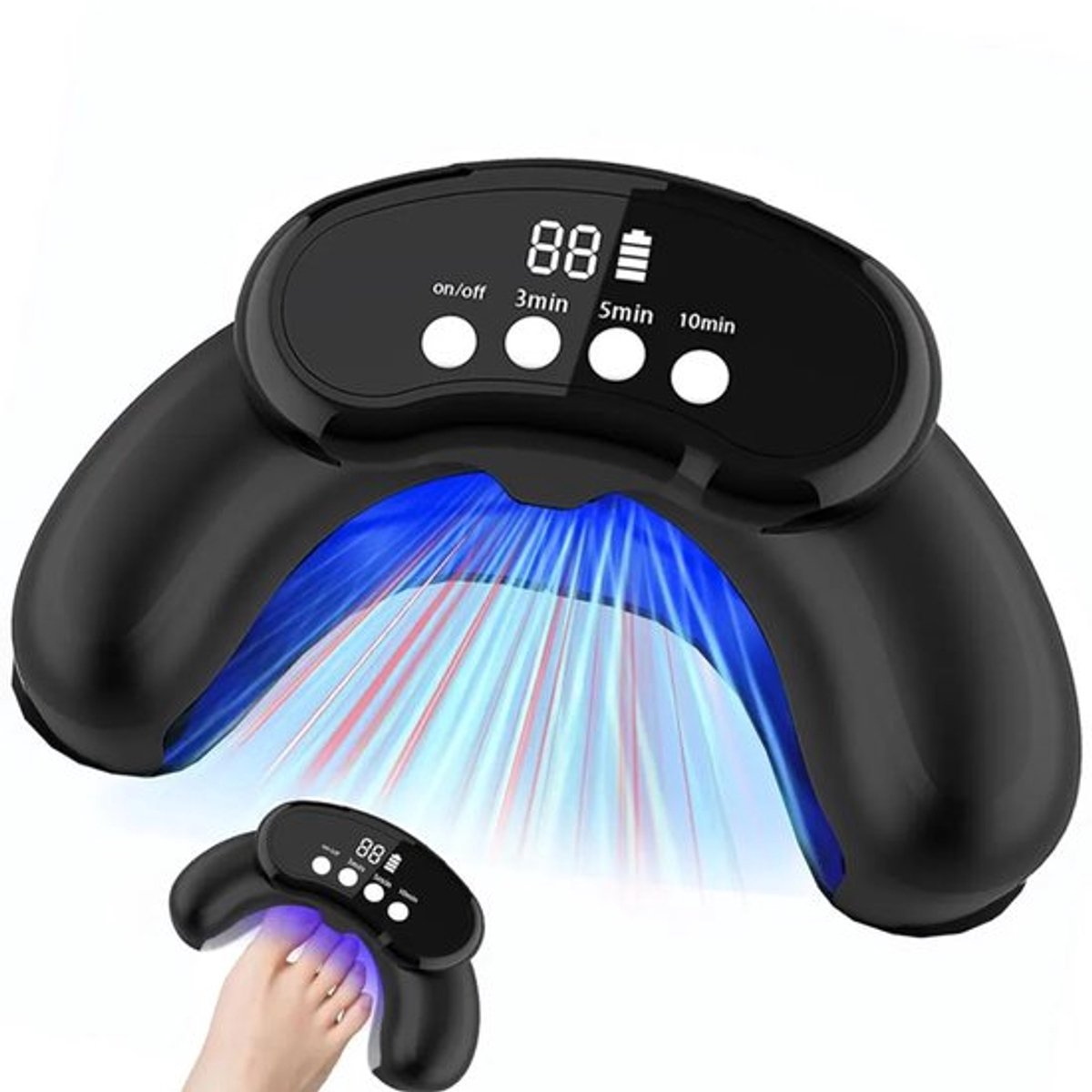 Nagellamp met 30 ledlampjes, rood en blauw licht, digitaal display, timer en slimme sensor.