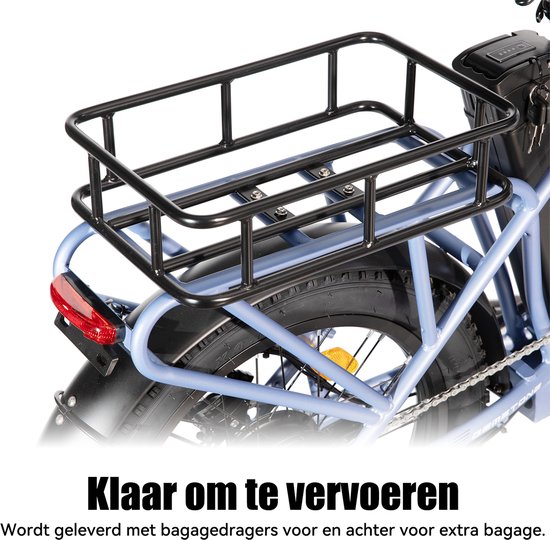 HILAND Elektrische Cargo Fatbike – 20" Dikke Banden – 48V – 7 Speed – blauw — afbeelding 4