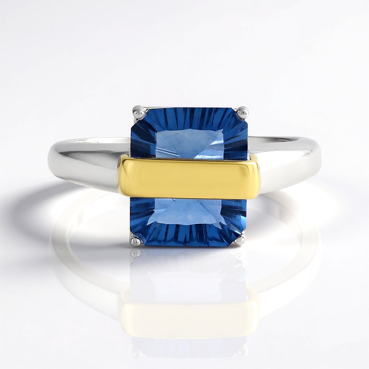 Cavill - Handgemaakte Zilveren Ring 925 Sterling Rhodium - 5.782 ct Fluoriet Kleurwisselend - Elegante Concaaf Achthoekige Slijping