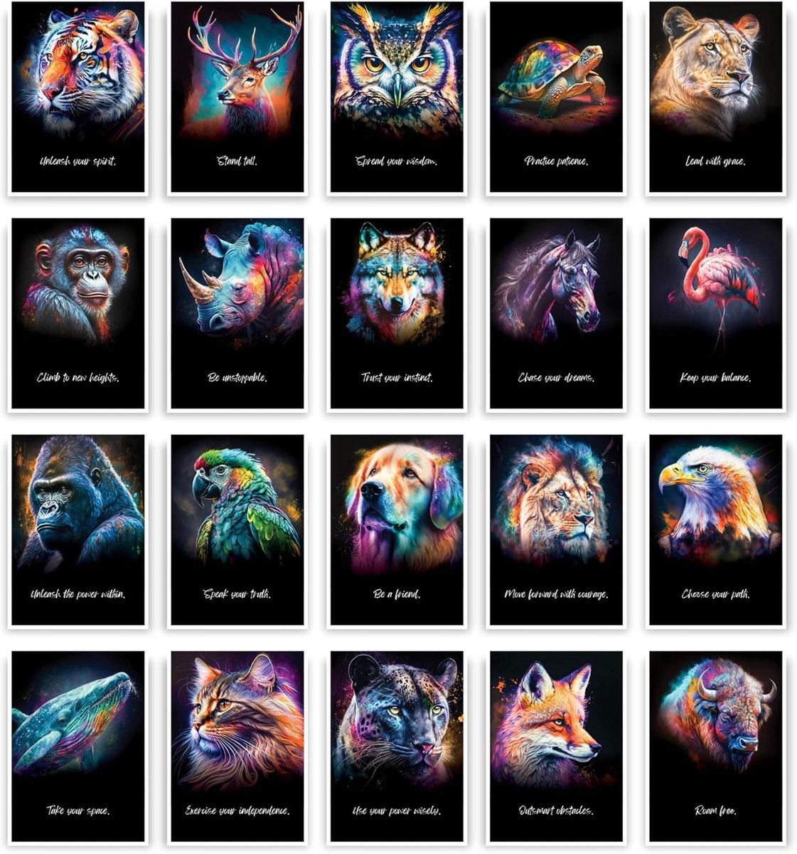 SnelShoppen - 44 Dieren Postkaarten met Inspirerende Berichten - Kunstzinnige Waterverf Illustraties - Oracle Kaarten en Bedankkaarten - Perfect voor