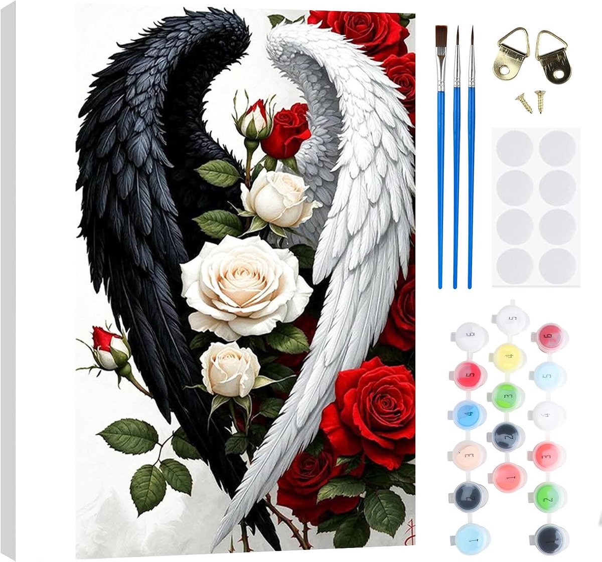 SnelShoppen - Engelenvleugels Schilderen op Nummer Kit - DIY Olieverfschilderij met Houten Lijst - Compleet Canvas Verfset voor Volwassenen en Kindere