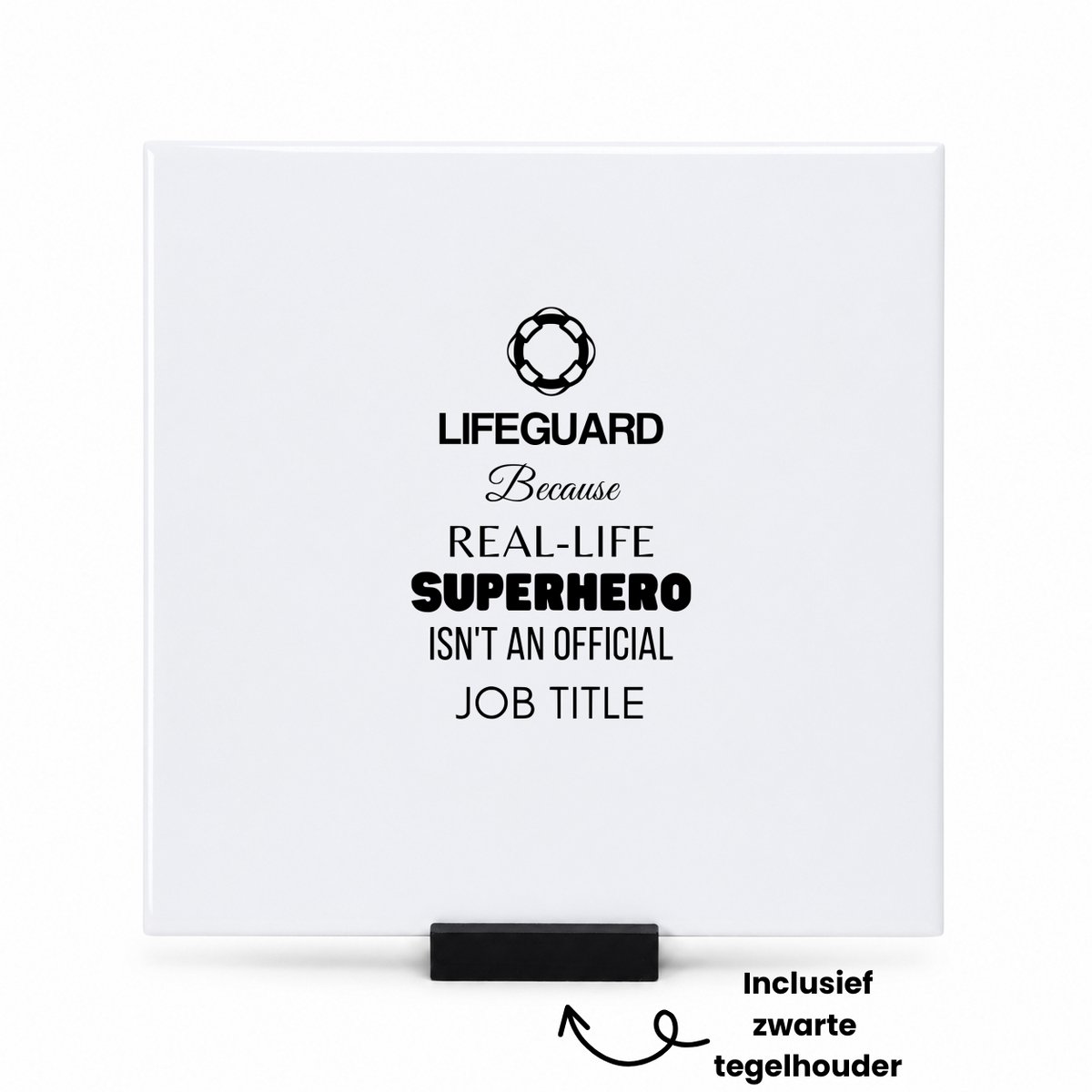 Hacebo Badmeester en badjuffrouw tegeltje met tegelhouder - Badmeester - badmeesters en badjuffrouwen - tegeltjes met tekst - Zwemmen - zwemdiploma - cadeau - kado - gift - geschenk - vaderdag - moederdag - lifeguard - spreuktegels - 15x15 CM Wit