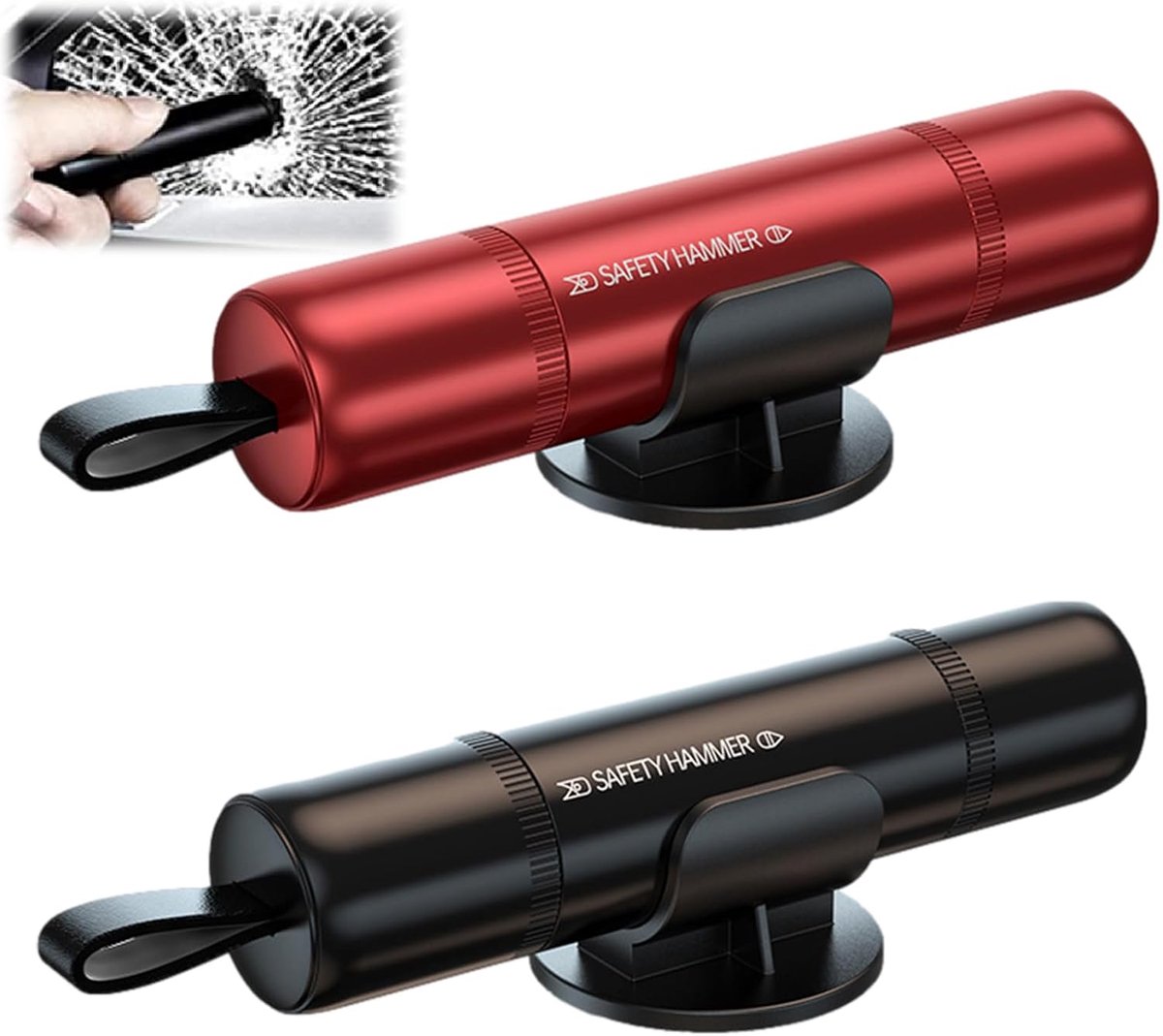 SnelShoppen - Set van 2 Auto Noodhamers met Gordelsnijder, Veiligheids Hammer voor Auto, Ruitenbreker en Nooduitgang Gereedschap (Zwart Rood)