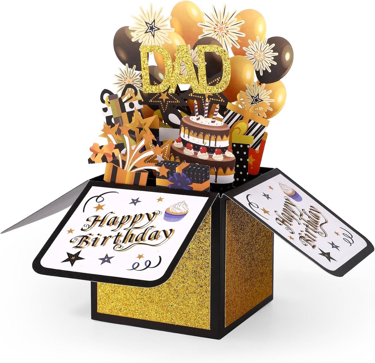 VVGoods - Pop-Up Verjaardagskaart voor Vader, 3D Cadeaudoos met Ballon en Vuurwerk Thema, Leuk Geschenk van Kinderen, Papa Stiefvader Verjaardagscadeau