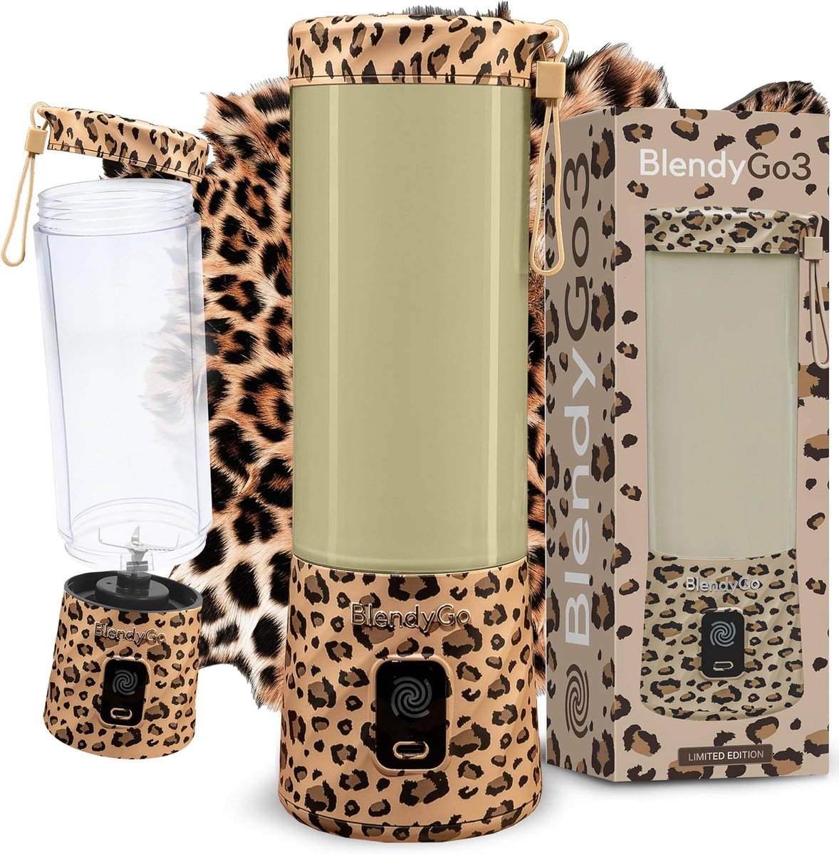 SnelShoppen - Blender BlendyGo 3 Mixer, Draagbare Smoothie Maker, USB-C Snellader, IPX7 Waterdicht, PulseMotion & BlendPro Technologie, 550 ml Leopard