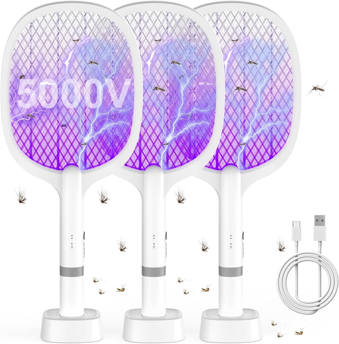 SnelShoppen - 5000V Elektrische Vliegenslachter met UV Licht en Oplaadbare Batterij - 2 in 1 Mosquito Swatter voor Thuis, Tuin, Camping en Feesten - E