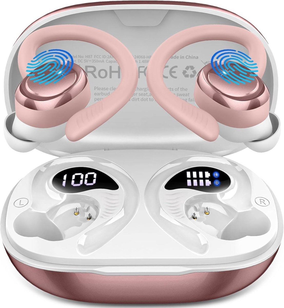 SnelShoppen - Bluetooth 5.4 Koptelefoon Sport, Draadloze In-Ear Hoofdtelefoon met 6D Stereo Geluid, 4 ENC Microfoons, 50H Noise Cancelling Oordopjes m