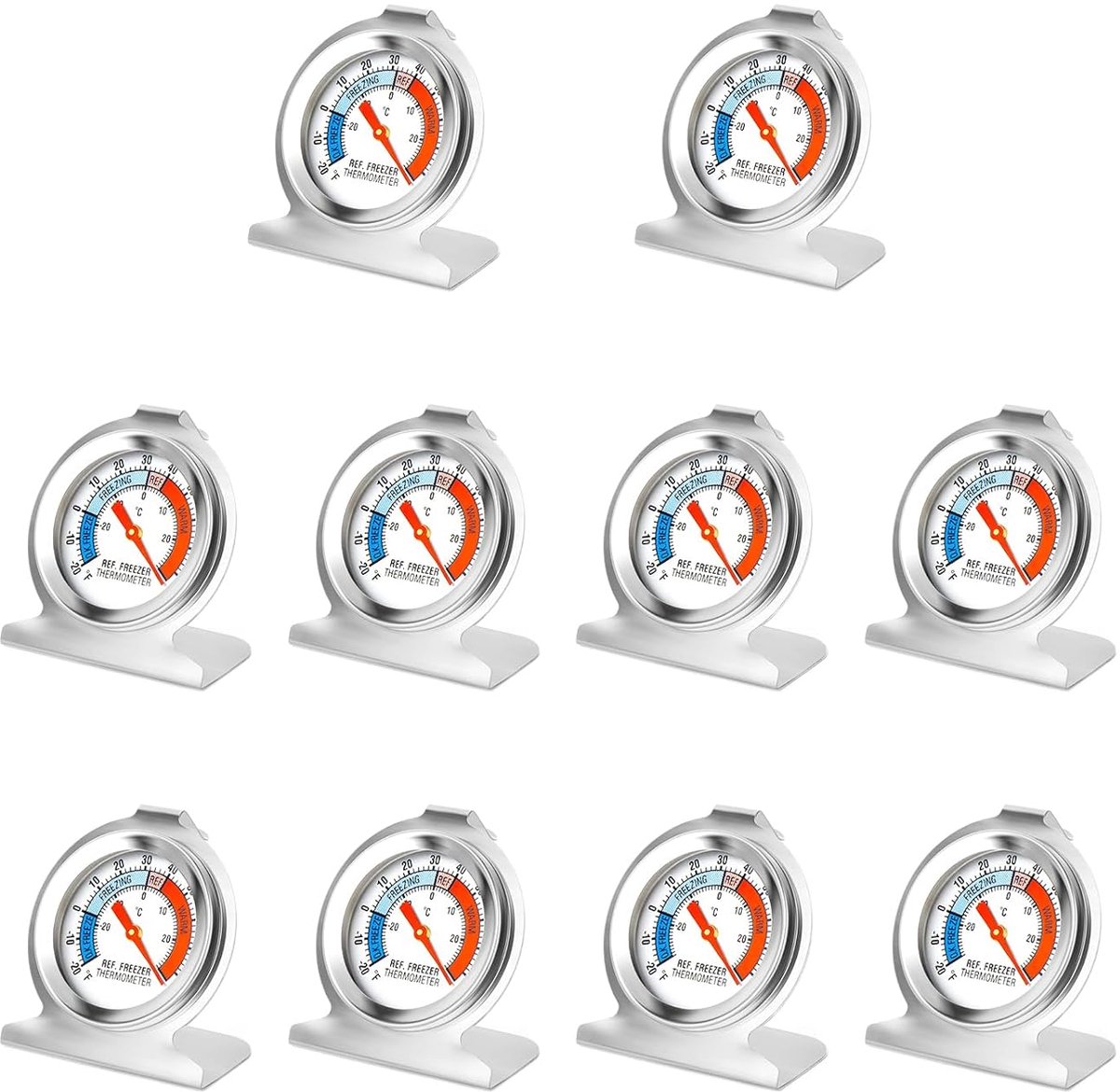 SnelShoppen - 10Pcs Koelkast Thermometer - 2 Inch Grote Wijzerplaat - -30~30℃/-20~80℉ - Rood Indicator - RVS - Voor Koelkasten en Koelboxen