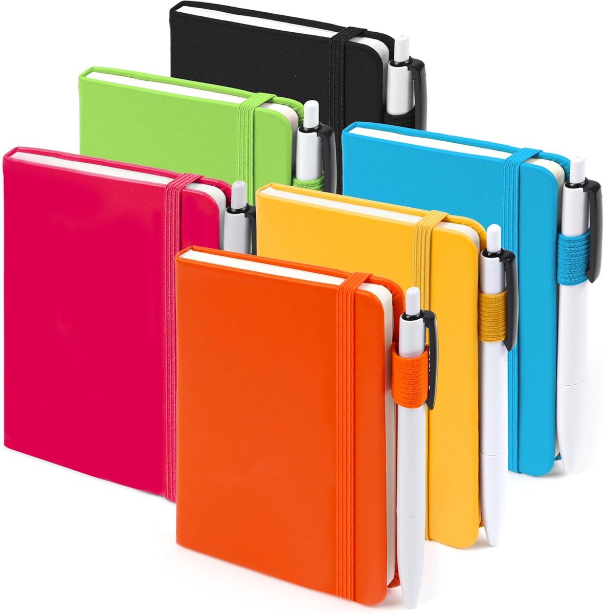 SnelShoppen - 6 Pack A6 Pocket Notebooks Hardback, Lined Mini Notepads met Dividers en Zwarte Pennen voor School, Kantoor, Memos en Plannen
