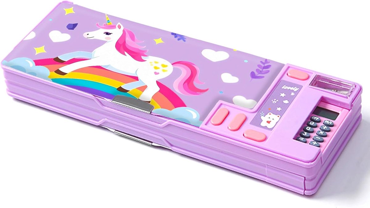 SnelShoppen - Pop Up Multifunctionele Pennenbak voor Kinderen, Schattige Cartoon Pennendoos Organisator met Slijper, Lesrooster en Schoolbenodigdheden