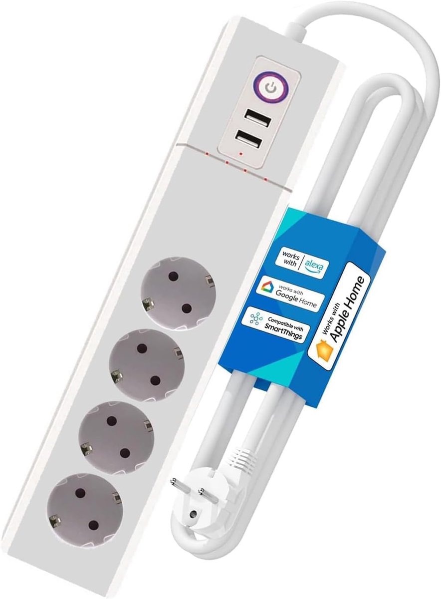 SnelShoppen - Smart Power Strip met 4 Individueel Bedienbare Smart Stopcontacten, 2 USB Opladers, Zigbee 3.0 Compatibel, Werkt met Alexa en Home Assis
