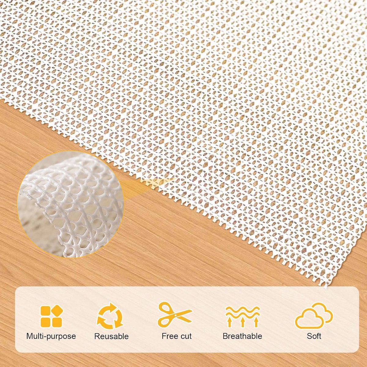 Thijox - Antisliponderlegger 200 x 200 cm - Beige Latex Tapijt Antislipmat - Op Maat Snijden - Ideaal voor Matrassen, Doe-Het-Zelf, Thuis, Camping, Ki