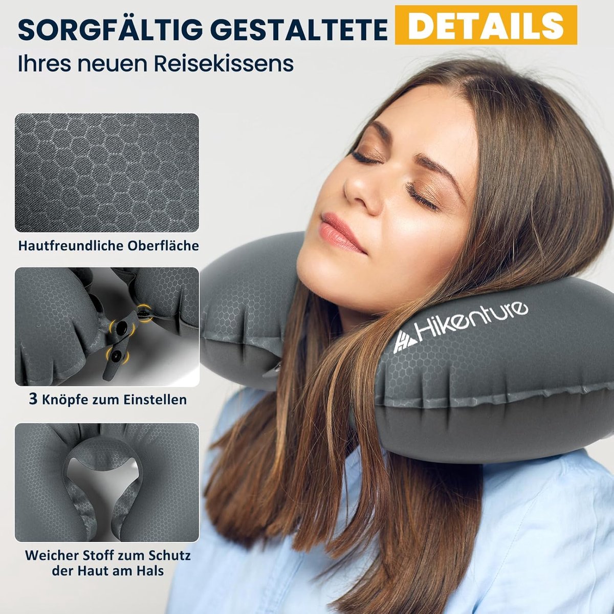 SnelShoppen - Opblaasbaar Reis Kussen - Ergonomisch Nek Kussen voor Vliegtuig, Trein en Bus - Ultralicht en Compact - Grijs - Ideaal voor Volwassenen