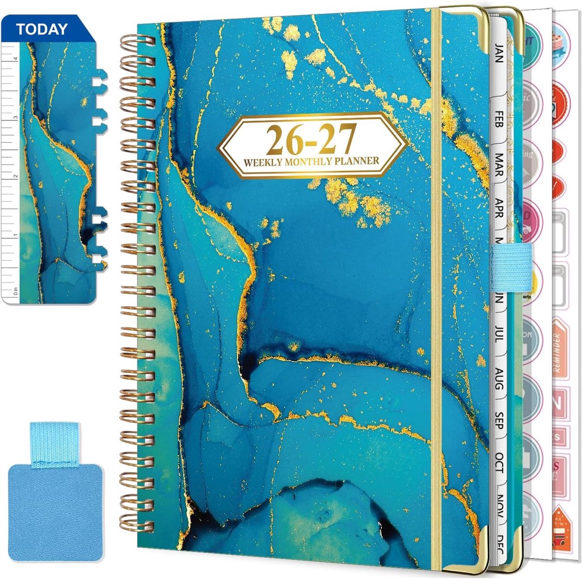 SnelShoppen - NEYSA Weekly Planner 2025, Spiral Binding A5 School Agenda, 12 Maanden, Week- en Maandplanning, Zelfklevende Penlus, Liniaal, Bladwijzer