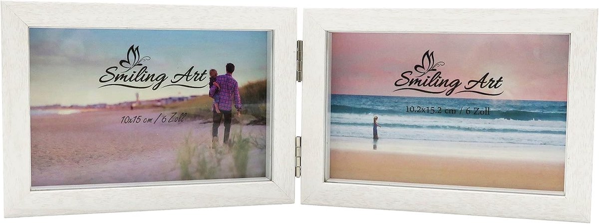 SnelShoppen - Double Picture Frame 10x15 cm - MDF Houten Fotolijst met Glaspaneel - Vouwbare Fotolijst voor 2 Foto's - Diepte Effect - Landschapsforma