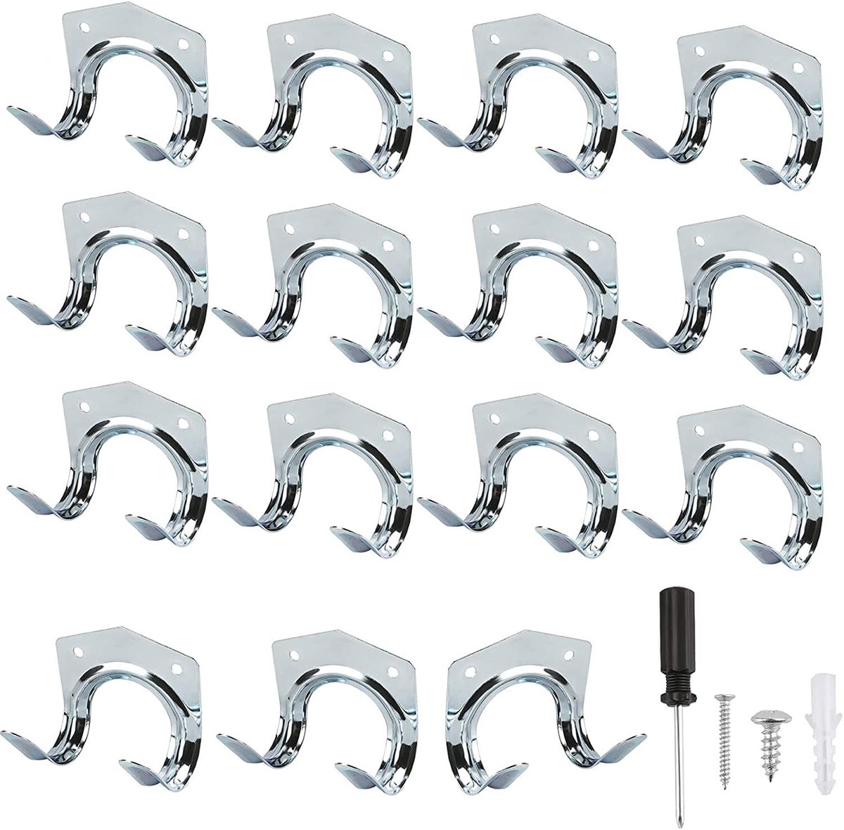 SnelShoppen - 15 Pcs Tuin Gereedschap Houder Haken, Robuuste Multifunctionele Tool Haken voor Garage, Schuur, Tuin, Metalen Haken, Inclusief Schroeven