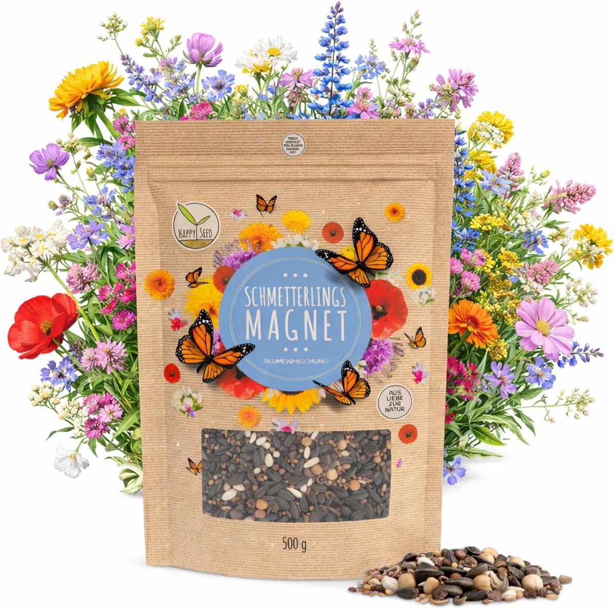 SnelShoppen - 500g Vlinderzaden voor een Kleurrijke Bloemenweide - Nectar-rijke Wilde Bloemenmix voor Vlinders in Tuin of Balkon