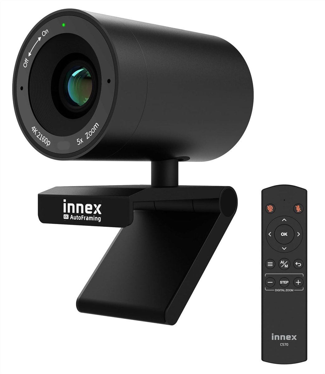 SnelShoppen - Innex C570 120° Groothoek 4K Webcam met KI-Framing & Microfoon voor Videoconferenties en Online Vergaderingen