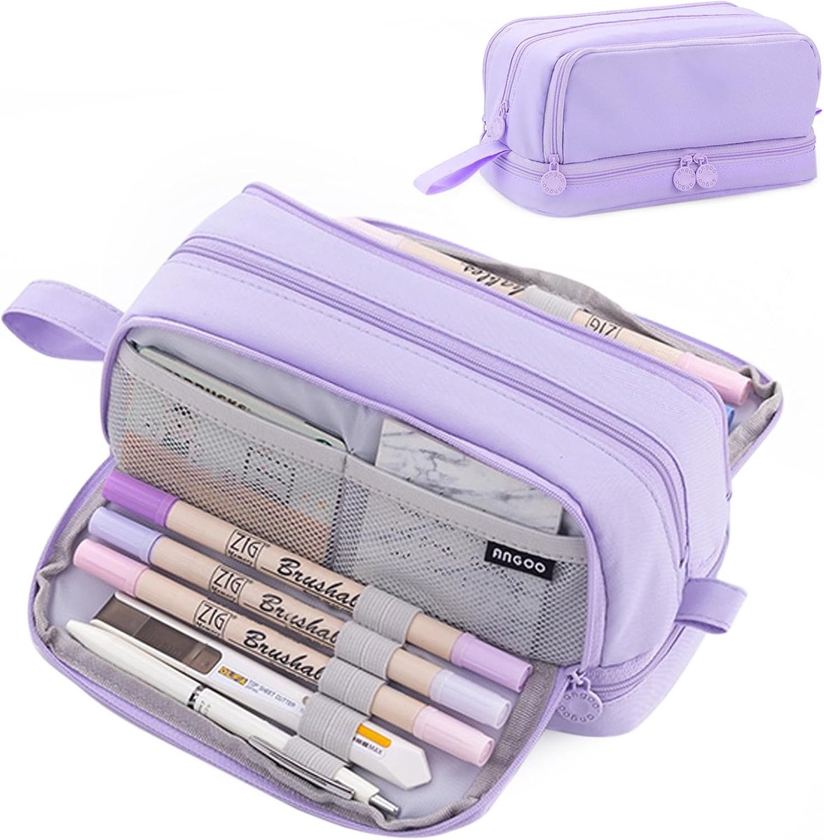 SnelShoppen - Pennezak Large Capacity, Uitbreidbaar, Multifunctionele Pouch met Rits, 4 Compartimenten, Perfect voor School en Kantoor, 22cm x 9.5cm x