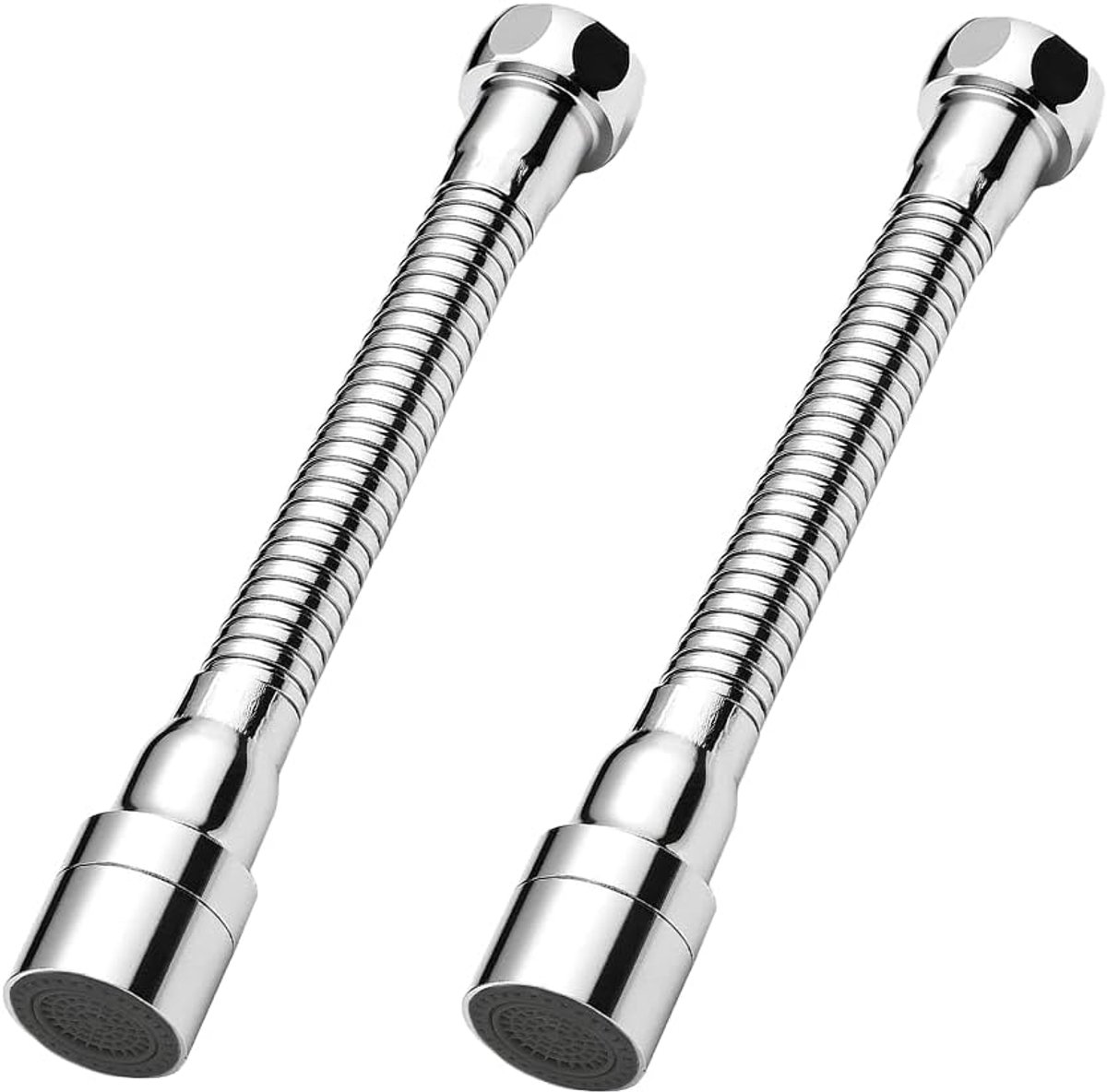 SnelShoppen - Kraanverlenging 14 cm - 2 Stuks Zwart Draaibaar Kraan Opzetstuk - Flexibele
