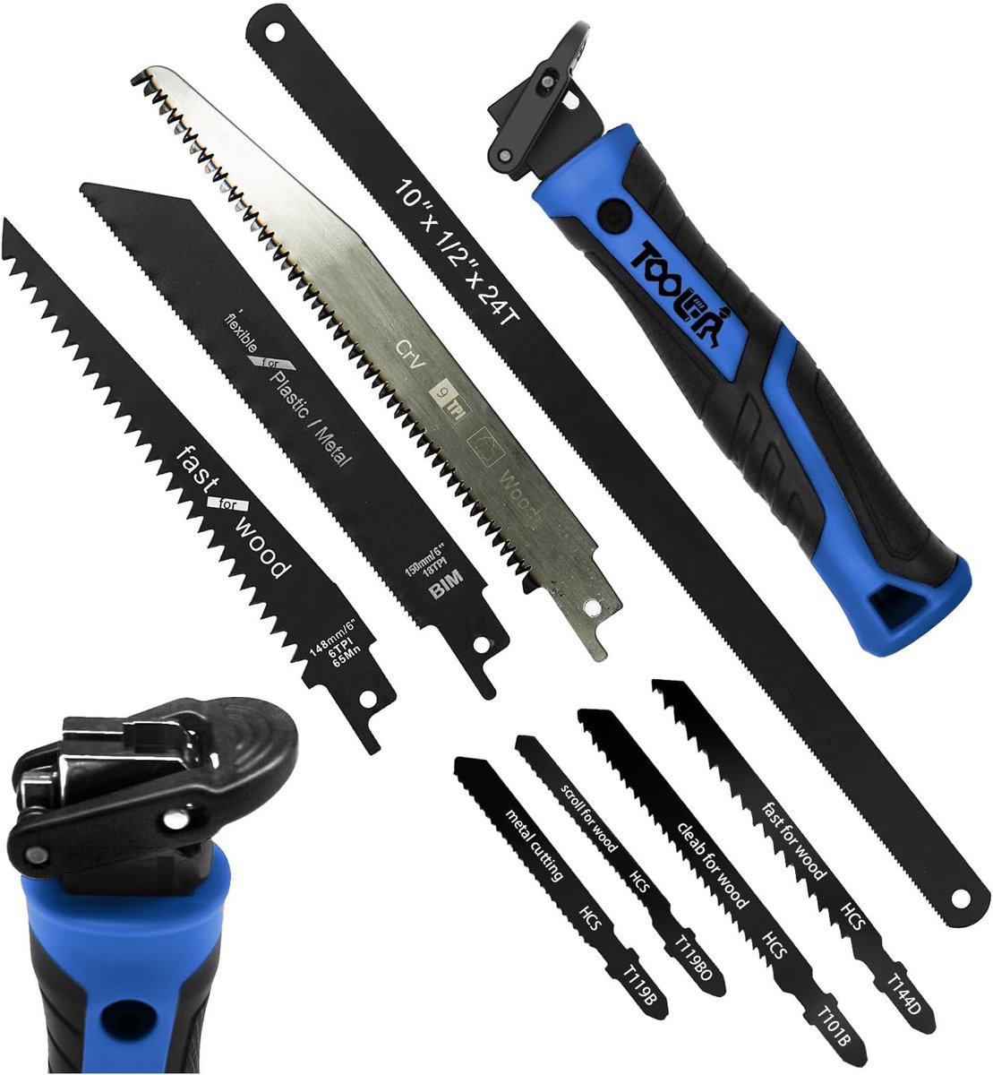 SnelShoppen - Magicbox 8-in-1 Metaal Zaagset Blauw met 8 Verwisselbare Zaagbladen voor Hout, Metaal, Plafondplaten en Kunststof, Ergonomische Handgree