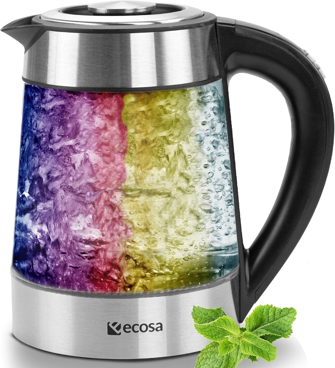 SnelShoppen - Glazen Waterkoker 1.7L met RVS, 2200 Watt, Temperatuurselectie, Warmhoudfunctie, LED Licht met Kleurenverandering - Keuken, Feest, Campi