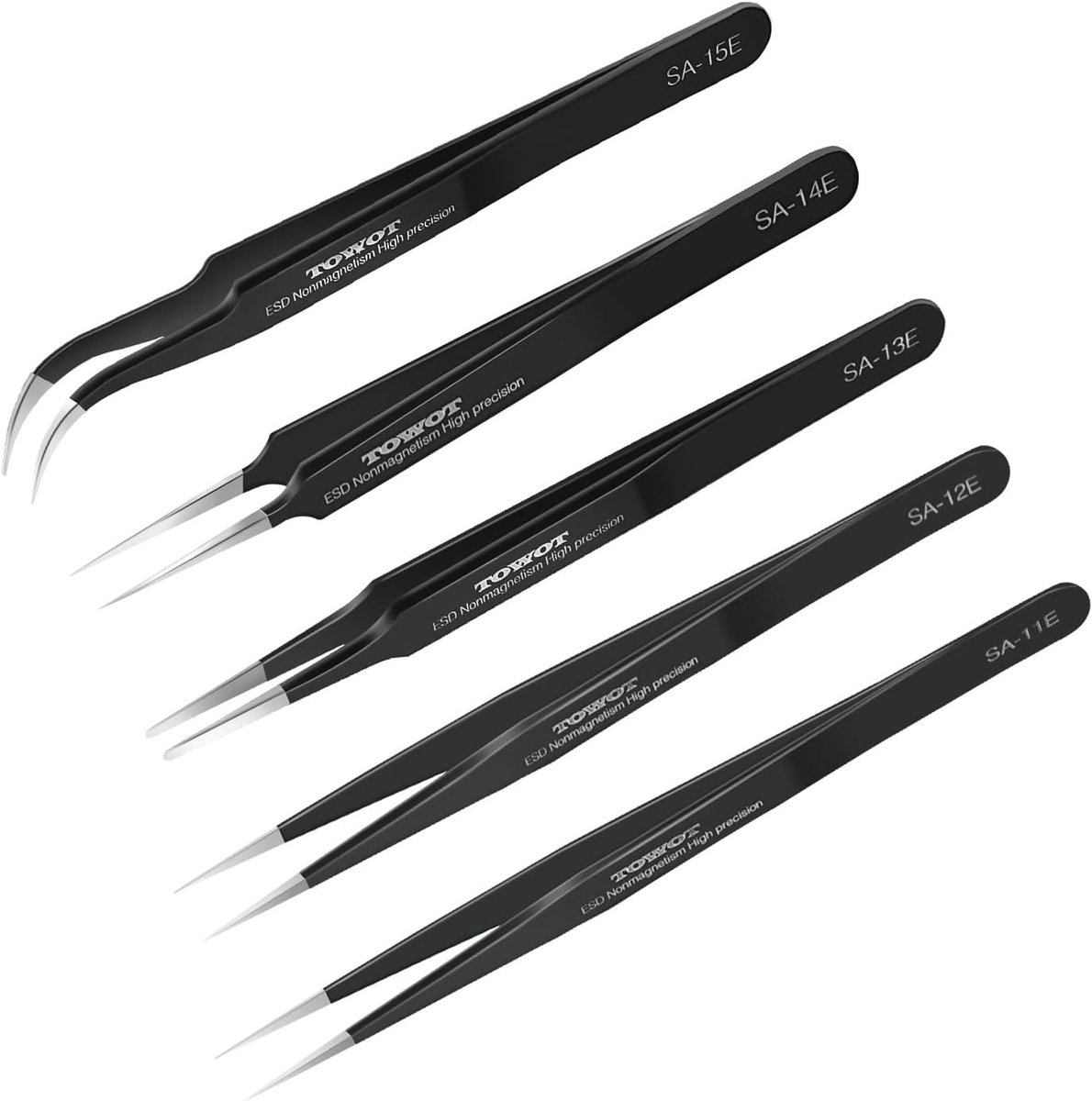 SnelShoppen - 5 Precision Tweezers Antistatisch RVS Voor Elektronica, Ambachten, Lassen en Sieraden Maken - Duurzame Curved Tweezers