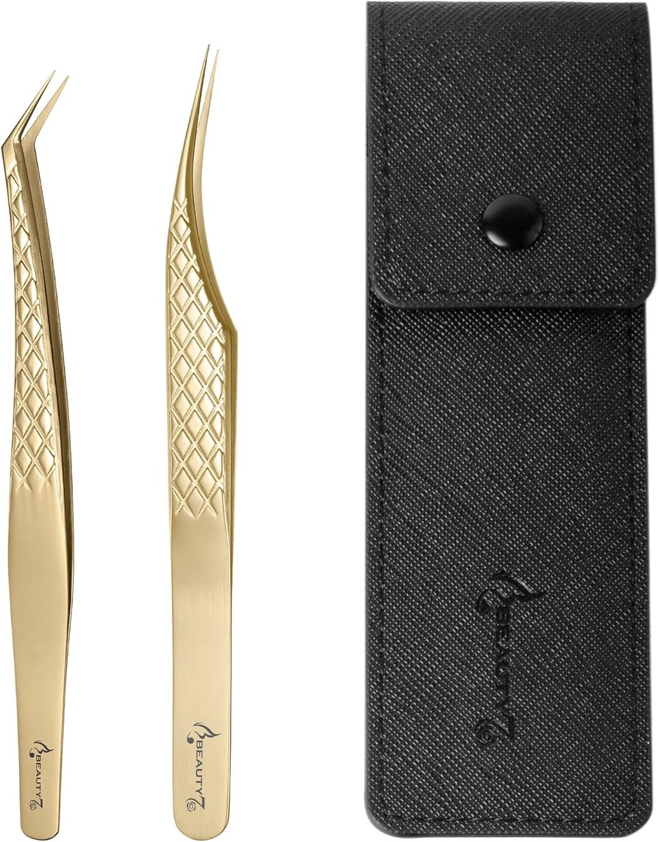 SnelShoppen - Eyelash Tweezers Set - Puntige & Gebogen RVS Wimperpincet - Gouden Precisie Pincetten voor Wimperextensions - Ergonomisch Ontwerp met Et