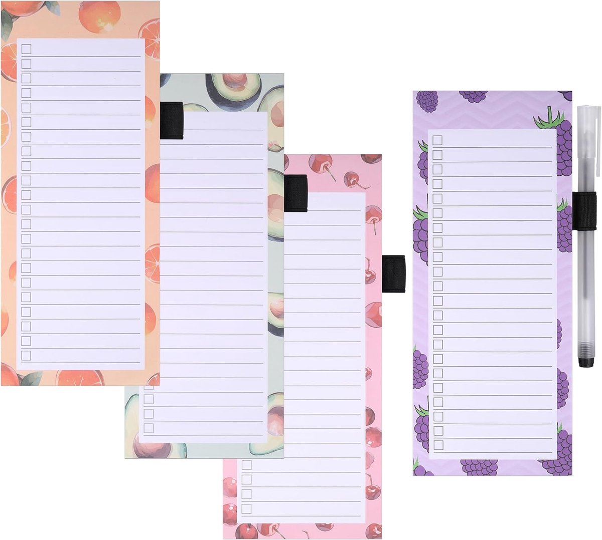 SnelShoppen - Magnetic Notepads 4 Stuks, To Do Lijst Pad, Magnetische Koelkast Notitieblok met Pen, Lijngedrukt, Aftearbaar, 50 Bladen/Pad - 9cm x 21c