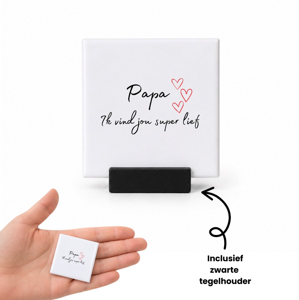 Hacebo papa ik vind jou super lief tegeltje met tegelhouder - Vader - de liefste papa - tegeltjes met tekst - vader cadeautjes - vaderdag - verjaardag - geschenk - kado - spreuktegels - 4.8x4.8 CM Wit