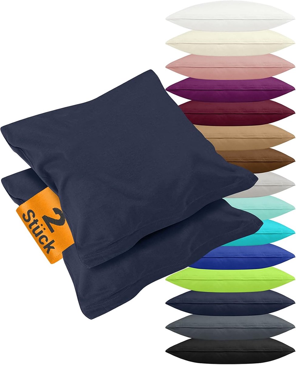 SnelShoppen - Set van 2 x Katoenen Jersey Kussenslopen 40x15 cm in Effen Ontwerp, Donkerblauw - Moderne Woondecoratie voor Sofa, Bed en Tuin