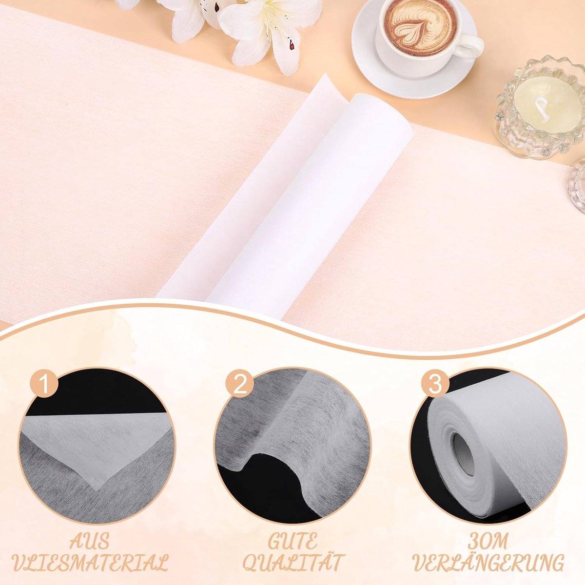 Vlies Tafelloper - Op Maat Te Snijden - Wit - 30 cm x 30 M - 30 G/M²