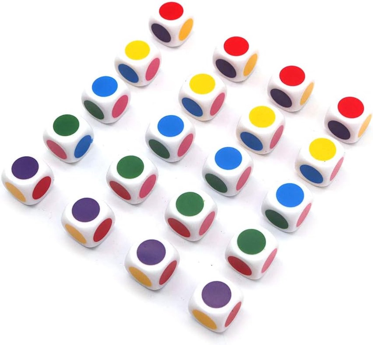 SnelShoppen - 20 Stuks Kleur Dot Dobbelstenen - Aanpasbare Blank 6-Zijdige 16mm Dobbelstenen voor Onderwijs, Eenvoudige Spellen en Kleuren Leren