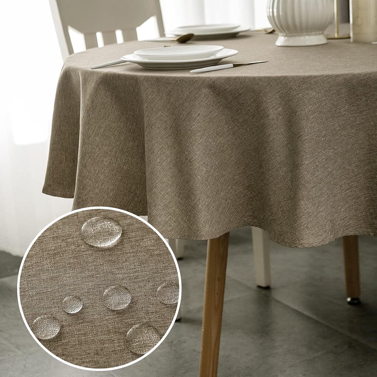 SnelShoppen - Ronde Tafellaken Waterdicht Moka 180 cm - Polyester Tafelkleed voor Eettafel, Restaurant, Tuin, Feest, Keuken, Duurzaam en Vuilafstotend