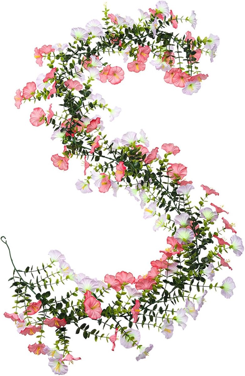 SnelShoppen - Bloemslinger Morning Glory - Roze Paarse Nepbloemen Slinger - 5,9 FT Lange Hangende Kunstbloemen - Wanddecoratie voor Huis, Tuin, Bruilo