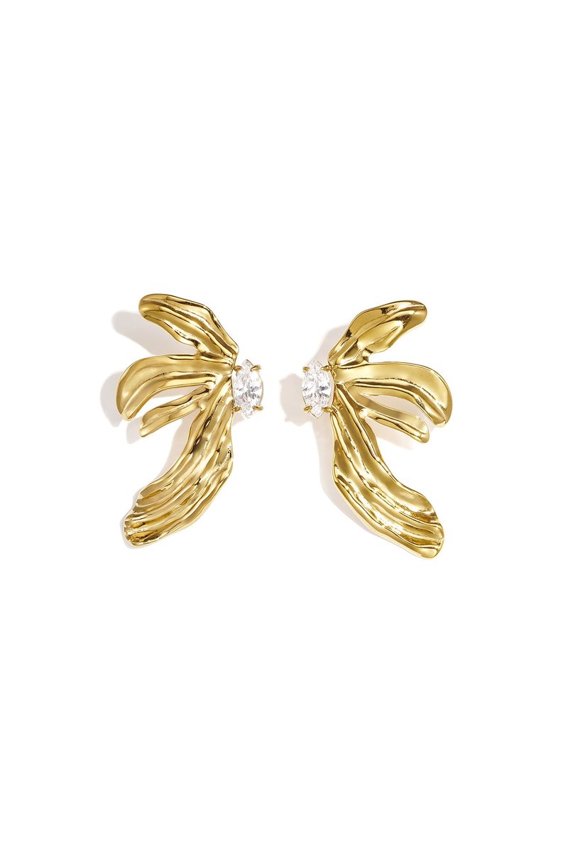 Fleurie - Bloem Oorbellen - Strass - Stainless Steel - - Goud