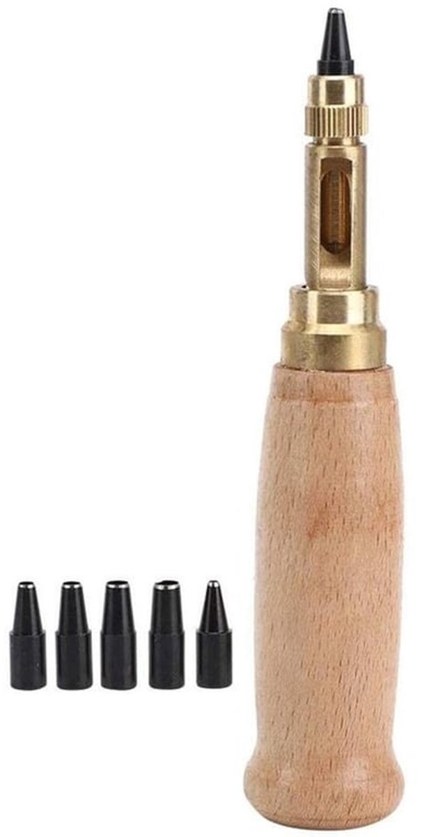 MK Stoer -6-in-1 Automatische Perforatorboor - perforator - lederen riem - gat oogjes - handwerk stansen - instelbare schroef - boekbinder - gereedschap - geschikt voor leer en papier - zwart - ambachtelijke accessoires