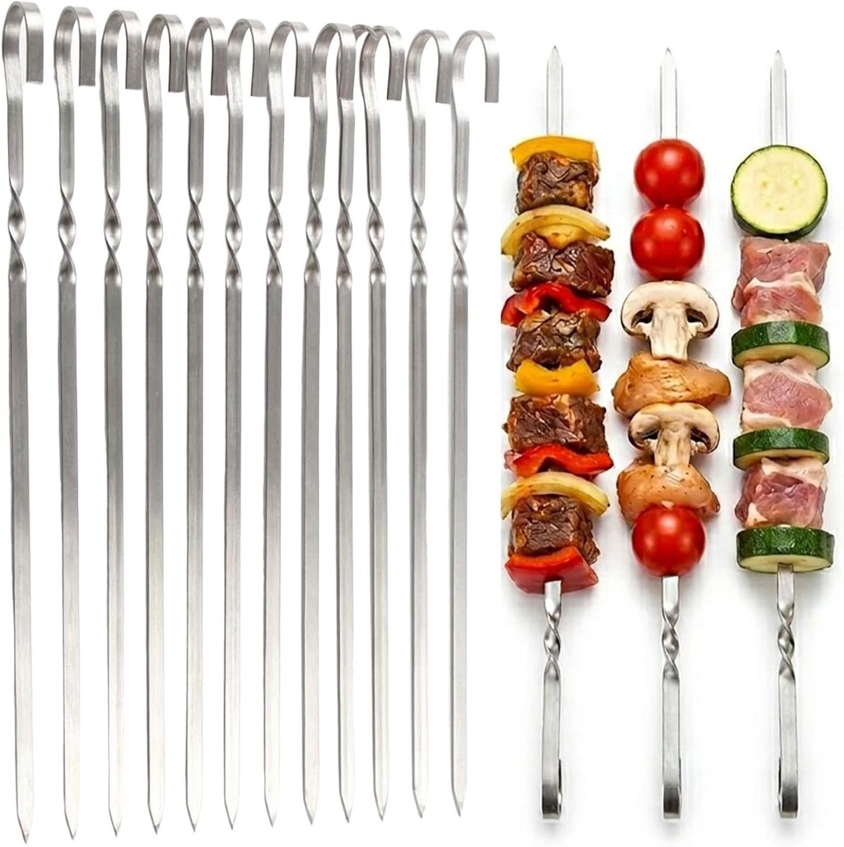 Plancha barbecue - Roestvrijstalen grillspiesen - 30 cm - Platte herbruikbare metalen spiesen voor vlees en groenten