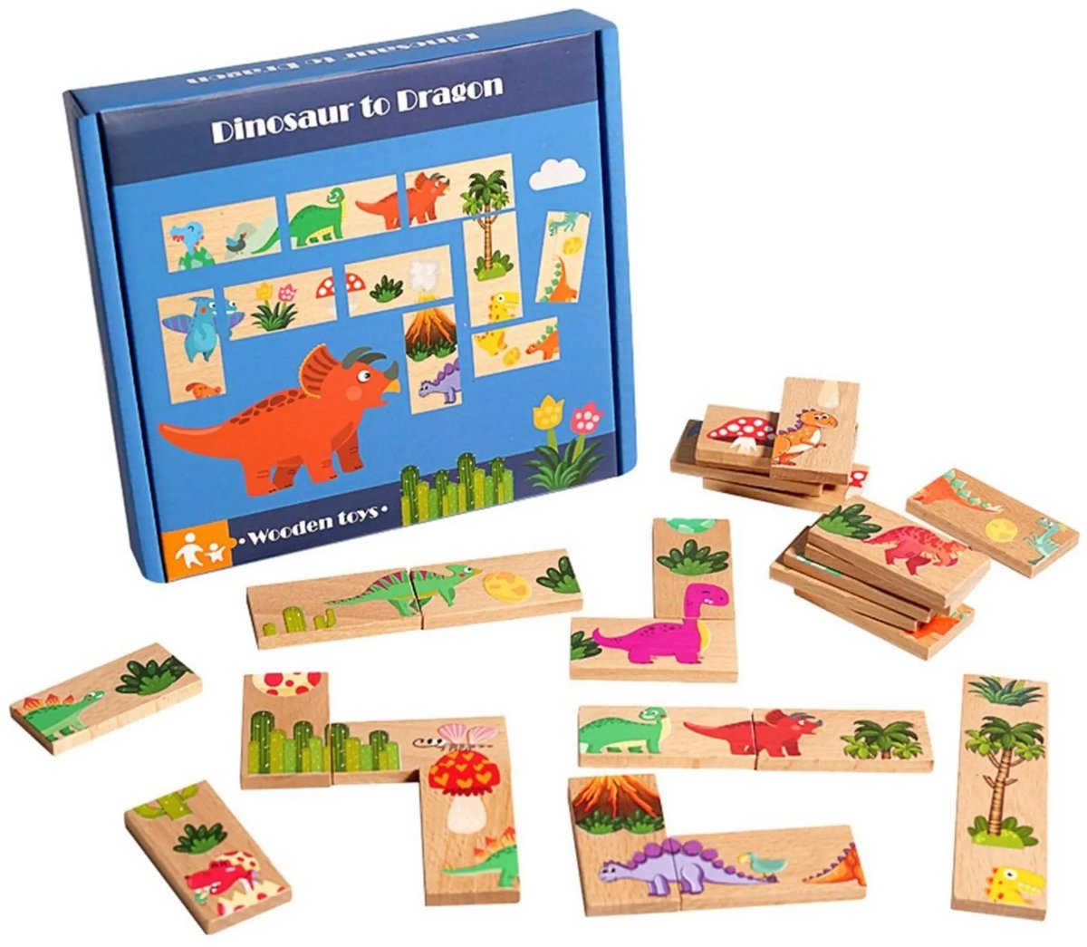 Casalora Montessori Educatief Speelgoed – Dinosaurus Puzzel Hout – Verbindspel voor Kinderen – Breinbreker & Denkspel – 3-5 Jaar – Logisch Denken – Educatief Speelgoed voor Jongens en Meisjes