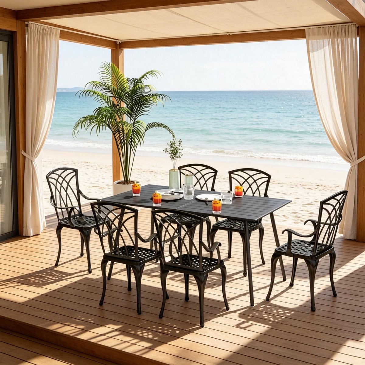 Stalen eettafel - voor meerdere personen - stalen materiaal - waterbestendig - zwart