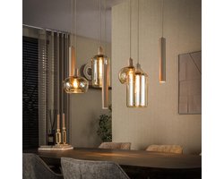 PS-Collection Hanglamp Amber Glas Beige Metaal 7-Lichts - Serene - hanglampen eetkamer, hanglamp zwart, hanglampen woonkamer, hanglamp slaapkamer, hanglamp kinderkamer, hanglamp rotan, hanglamp hout, hanglamp industrieel