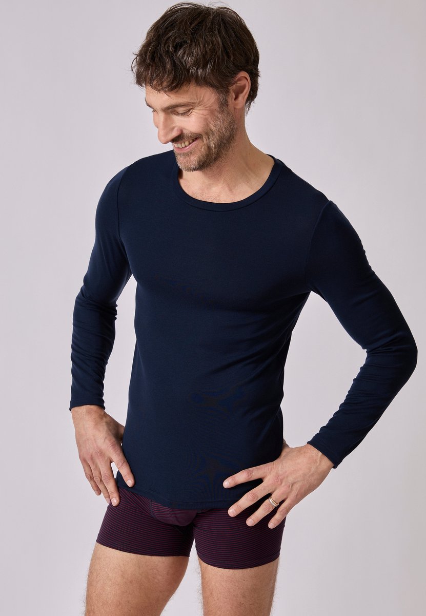 Damart - T-shirt met ronde hals en lange mouwen fijn ribgebreid Thermolactyl Sensitive - Heren - Blauw - (86-93) S