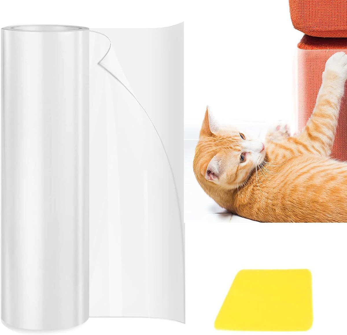 Krasbestendige beschermfolie - Anti-krasfolie voor katten - Meubelbescherming - Anti-krasfolie voor katten - Huisdiervriendelijk - Voorkomt krassen - Geen punaises nodig - 20*500 cm - Inclusief schraper - Transparant