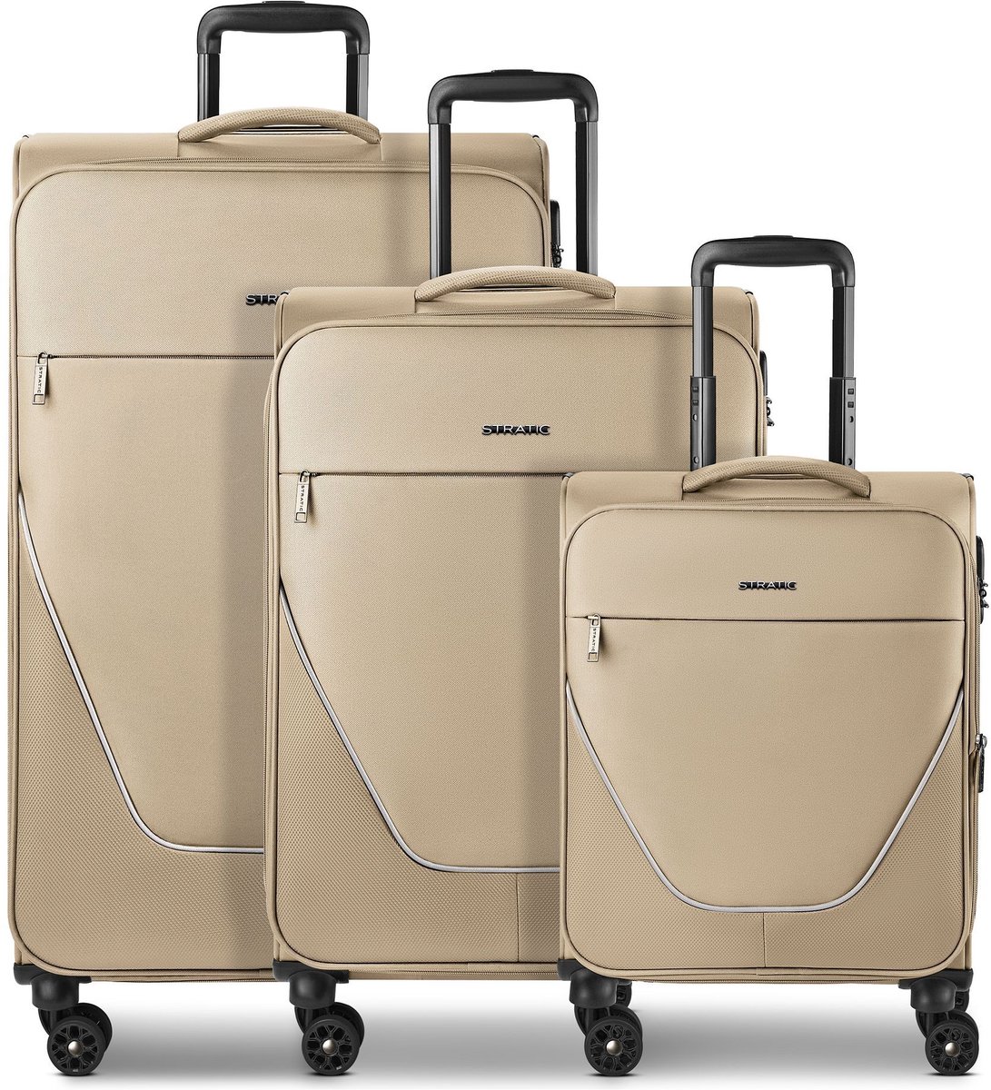 Stratic taska 4 wielen Kofferset 3-delig met uitbreidingsplooi - Zachte bagage - Combinatieslot - taupe