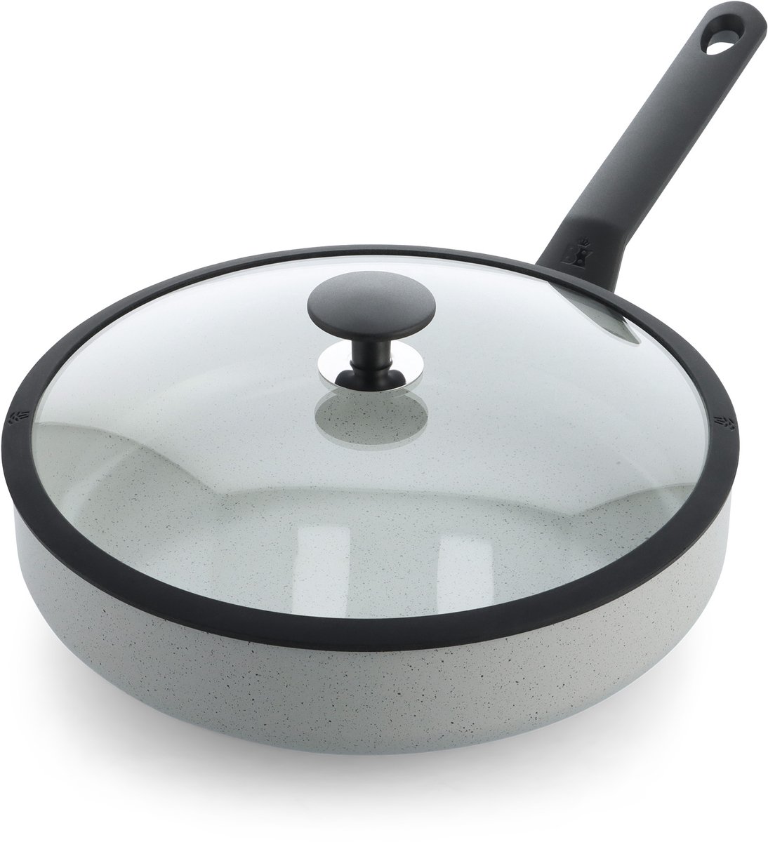 BK Universe Granite Hapjespan met deksel 28cm - 3.58L - PFAS-vrije antikleeflaag - Hapjespan inductie - Keramische hapjespan - Ovenbestendig tot 160°C - Koudgreep - Grijs/Graniet